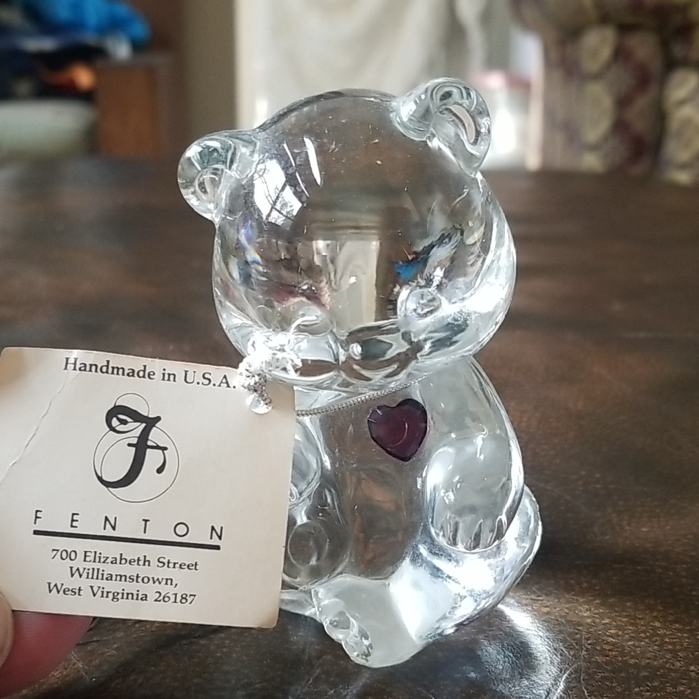 Vintage Fenton Art Glass Teddy Bear Figurine Crystal February Birthday Stone